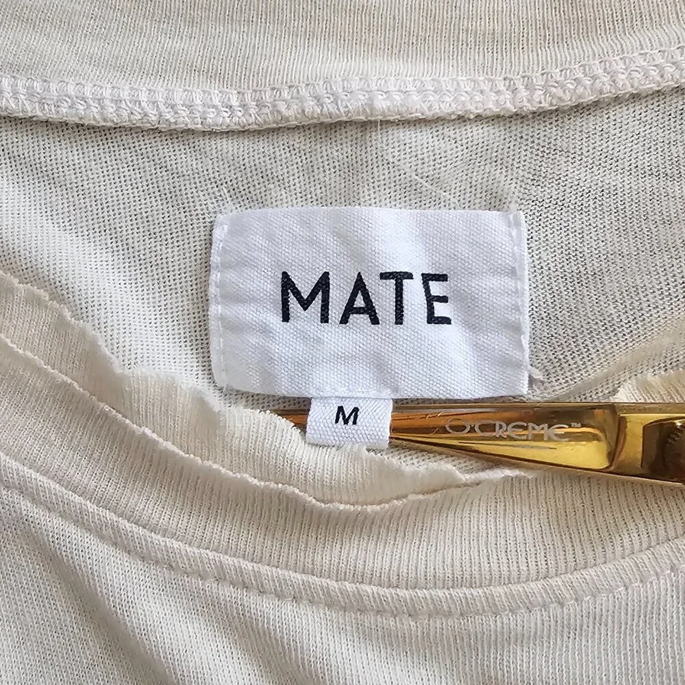 Mate 100% Cotton Soft Sleeveless Tank Top w Distressed Neckline M - Picture 6 of 8